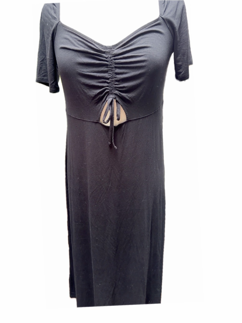 Old Navy Black Ruched Midi Dress with Front Tie